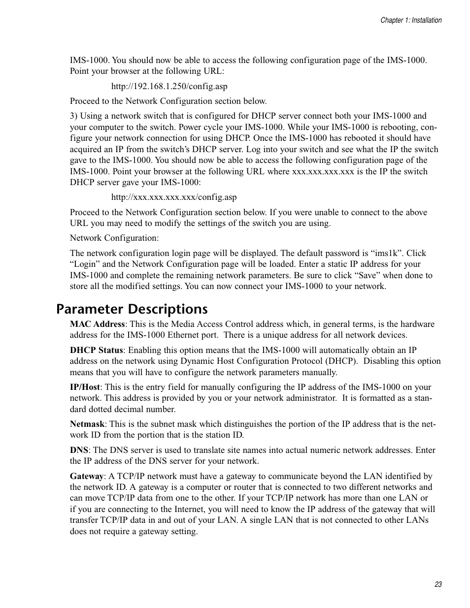 Parameter descriptions | Sensaphone IMS-1000 Users manual User Manual | Page 23 / 114