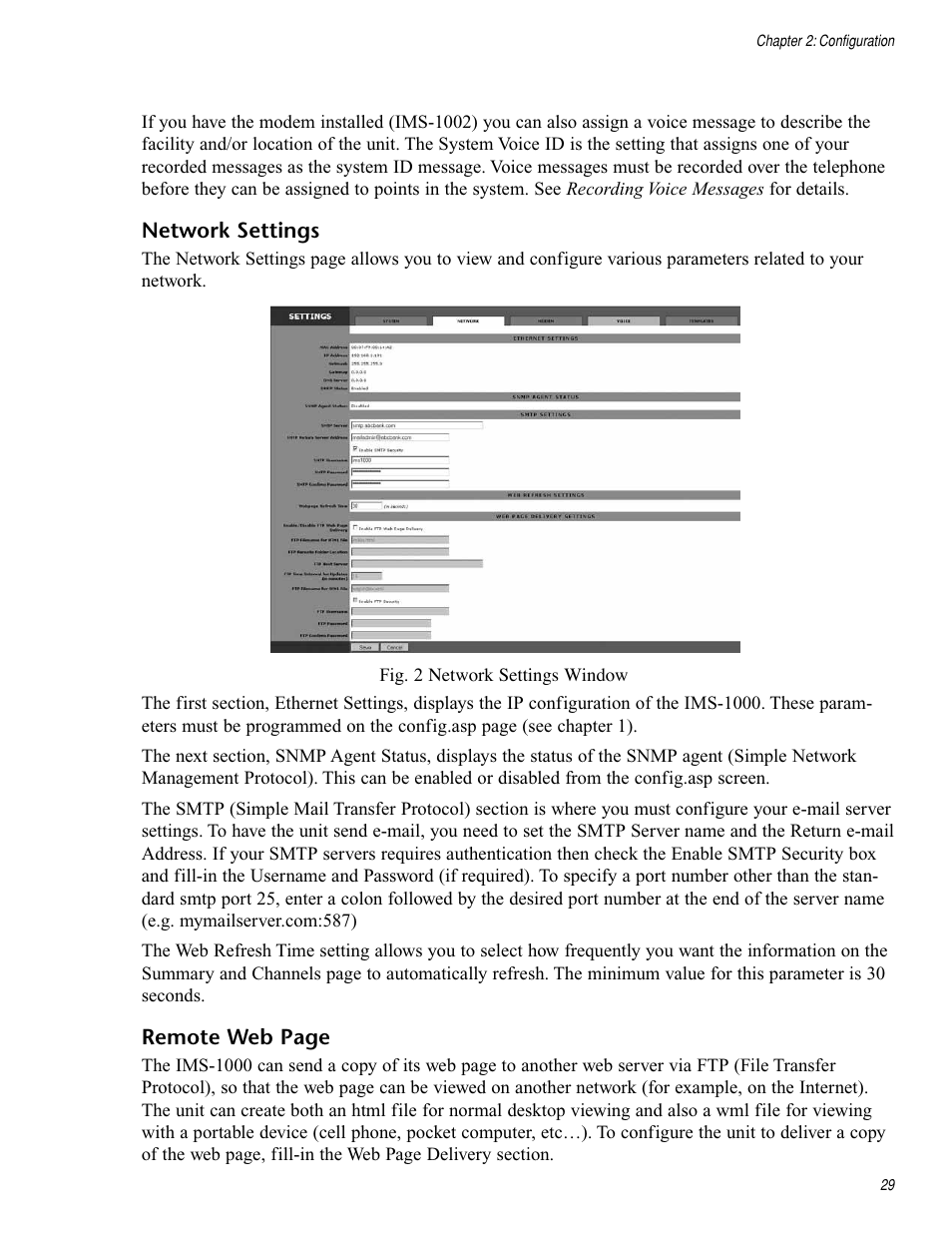 Network settings | Sensaphone IMS-1000 Users manual User Manual | Page 29 / 114