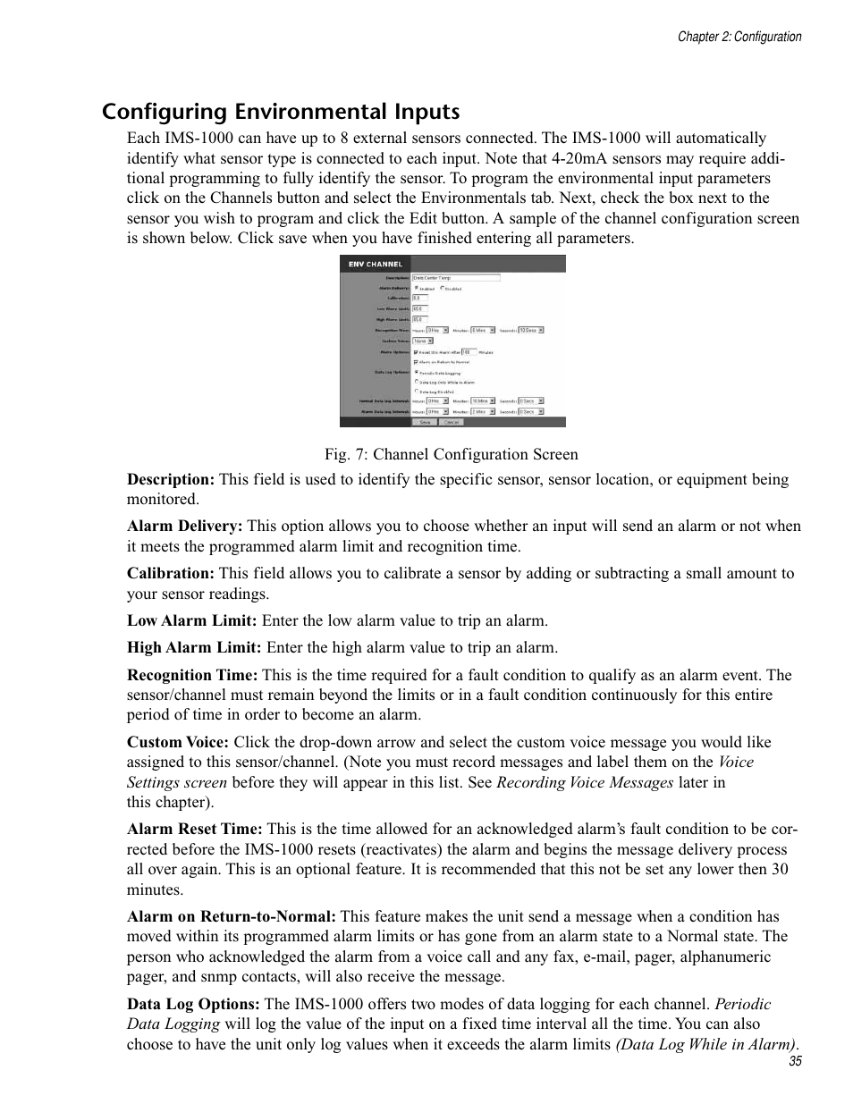 Configuring environmental inputs | Sensaphone IMS-1000 Users manual User Manual | Page 35 / 114