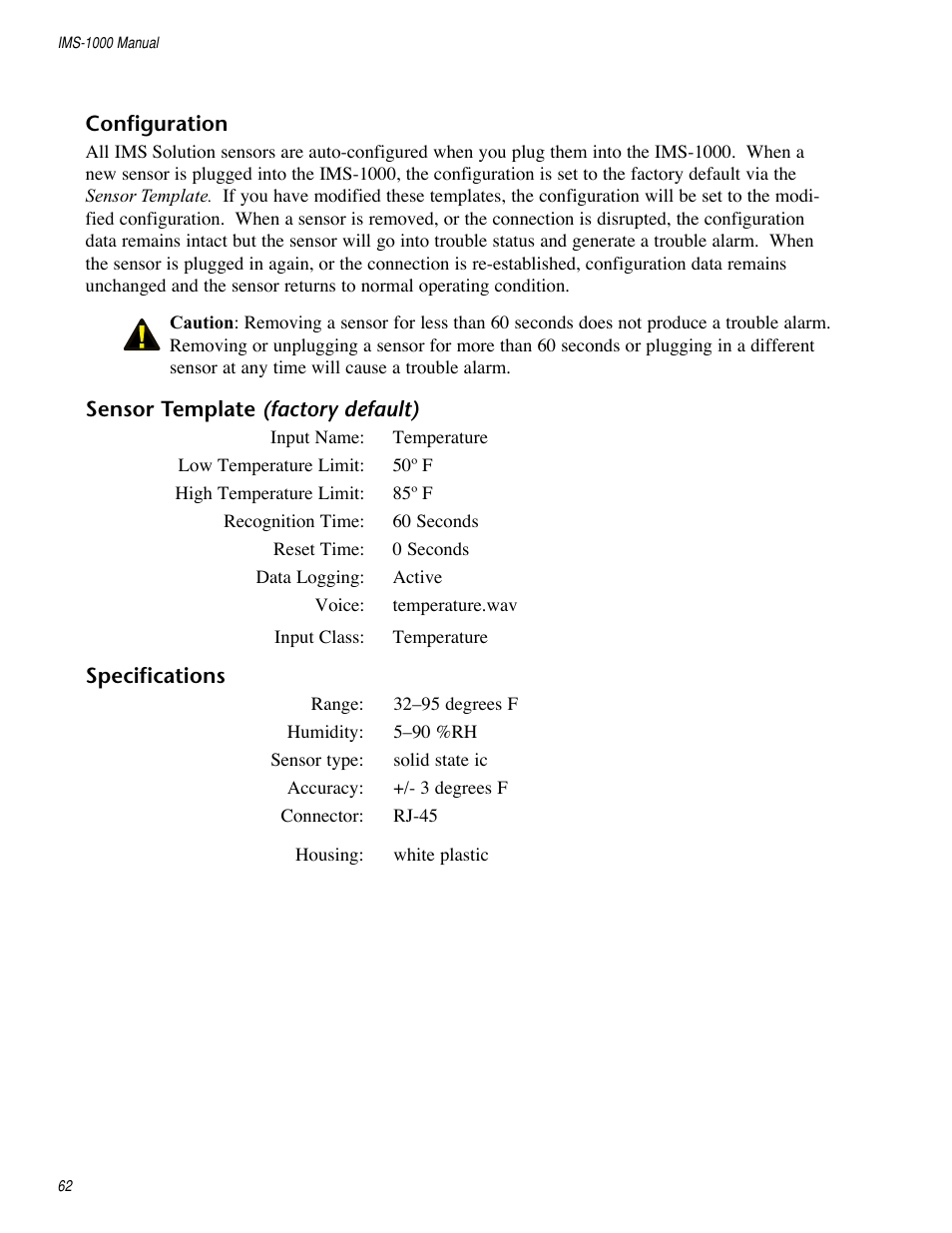 Ims-4812 mini-temperature sensor (fahrenheit) | Sensaphone IMS-1000 Users manual User Manual | Page 62 / 114