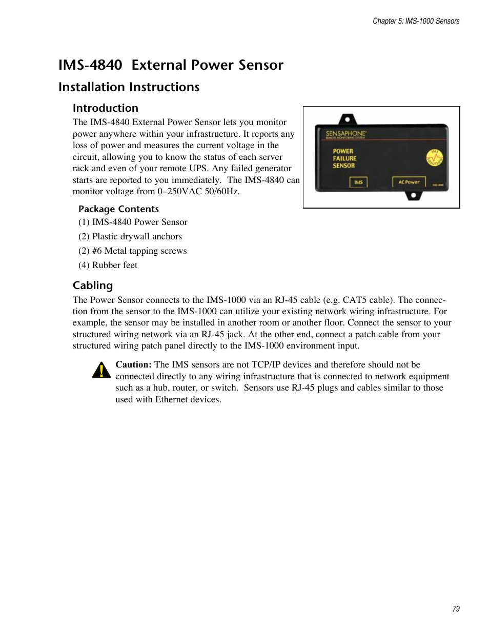 Ims-4840 external power sensor, Installation instructions | Sensaphone IMS-1000 Users manual User Manual | Page 79 / 114