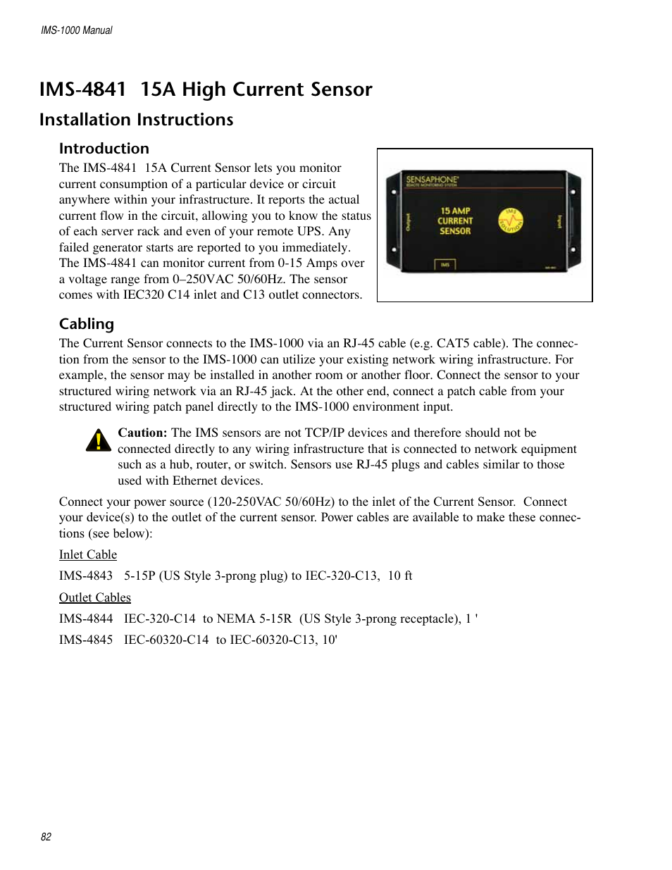 Ims-4841 15a high current sensor, Ims-4850 dry contact bridge, Installation instructions | Sensaphone IMS-1000 Users manual User Manual | Page 82 / 114