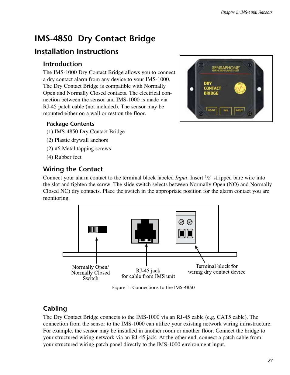 Ims-4850 dry contact bridge, Installation instructions | Sensaphone IMS-1000 Users manual User Manual | Page 87 / 114