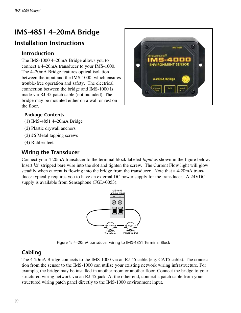 Ims-4851 4–20ma bridge, Ims-4851 4-20ma bridge, Installation instructions | Sensaphone IMS-1000 Users manual User Manual | Page 90 / 114