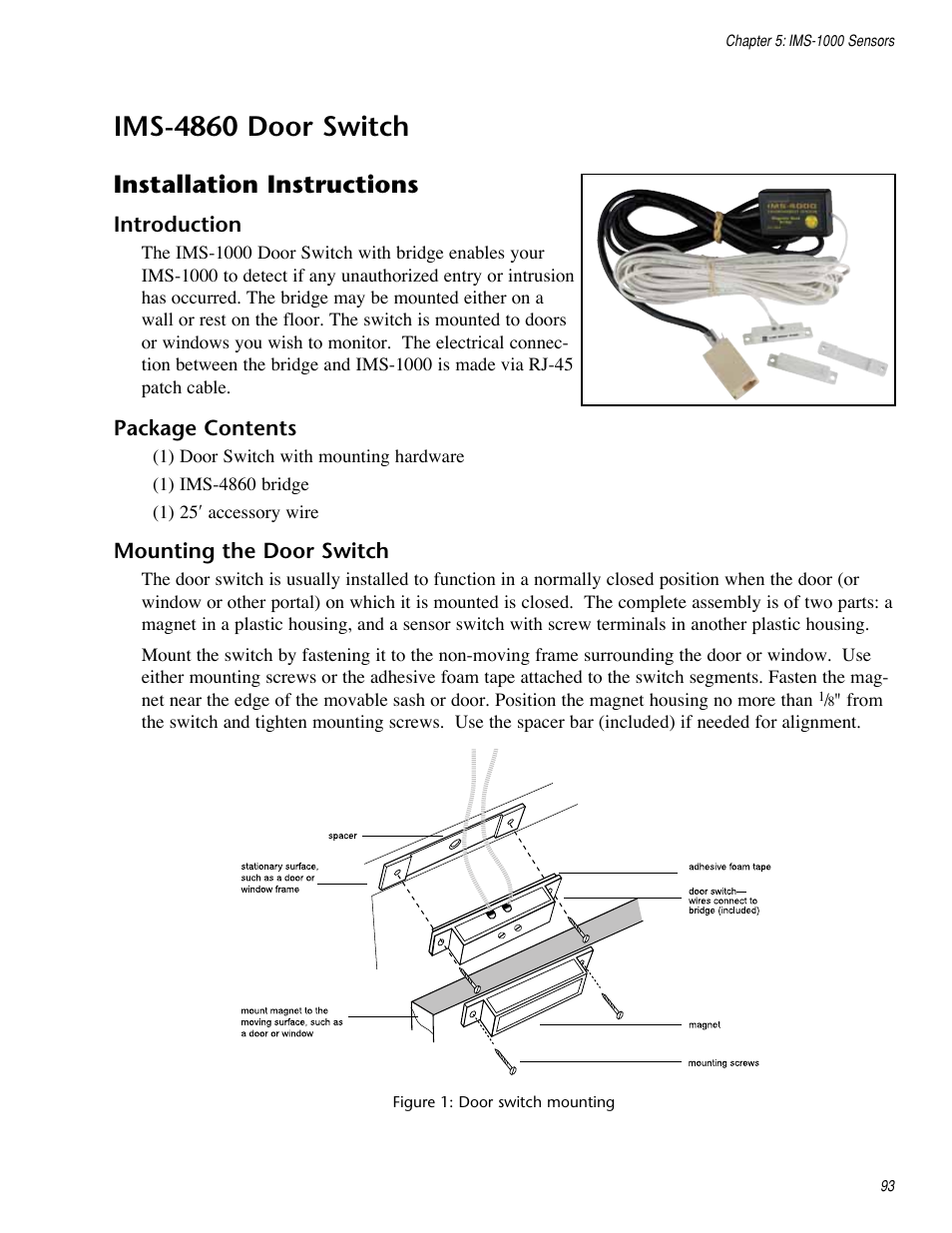 Ims-4860 door switch, Installation instructions | Sensaphone IMS-1000 Users manual User Manual | Page 93 / 114