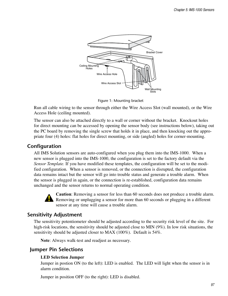 Configuration, Sensitivity adjustment, Jumper pin selections | Sensaphone IMS-1000 Users manual User Manual | Page 97 / 114