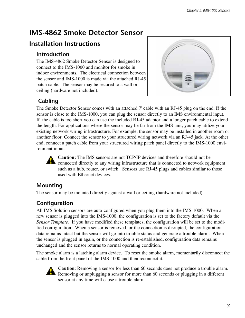 Ims-4862 smoke detector sensor, Installation instructions | Sensaphone IMS-1000 Users manual User Manual | Page 99 / 114