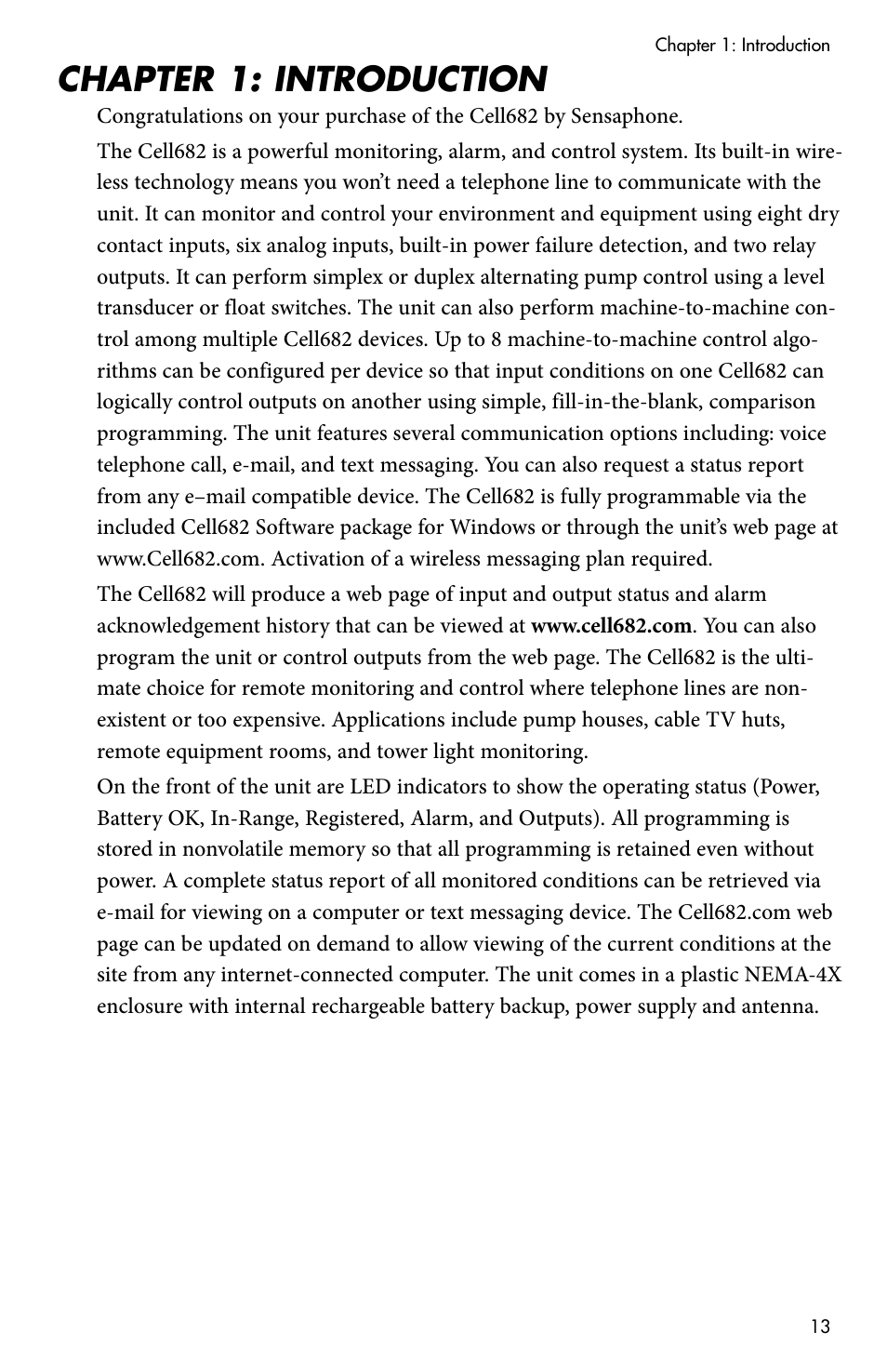 Chapter 1: introduction | Sensaphone CELL682 User Manual | Page 15 / 88