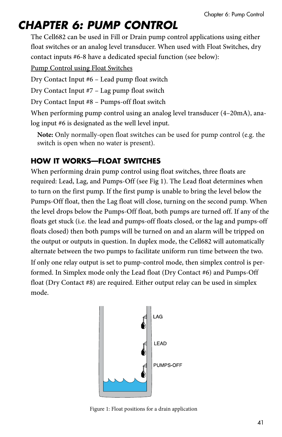 Chapter 6: pump control, How it works—float switches | Sensaphone CELL682 User Manual | Page 43 / 88