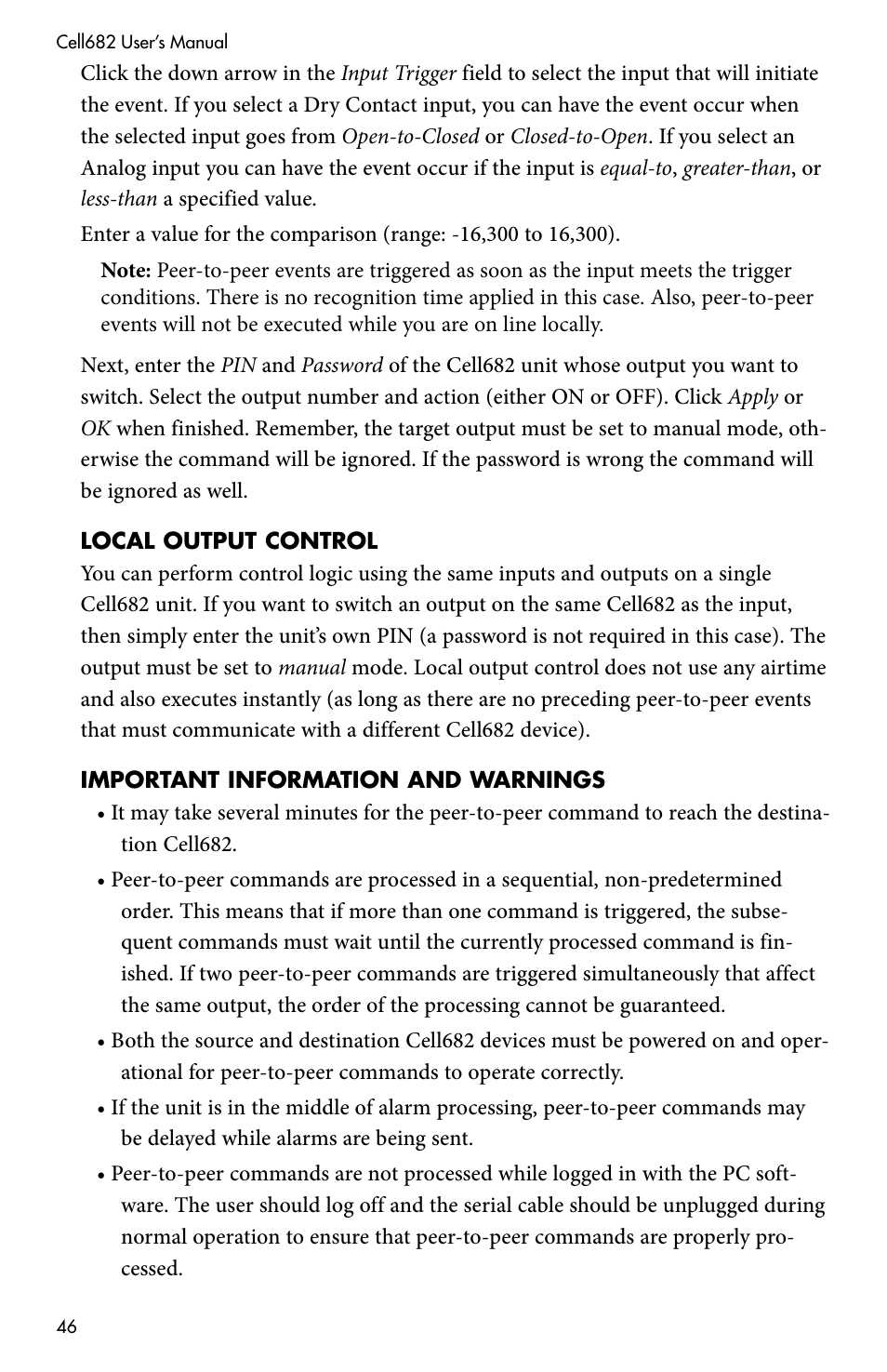 Local output control, Important information and warnings | Sensaphone CELL682 User Manual | Page 48 / 88