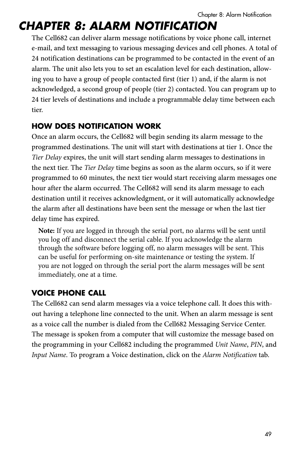 Chapter 8: alarm notification, How does notification work, Voice phone call | How does notification work voice phone call | Sensaphone CELL682 User Manual | Page 51 / 88