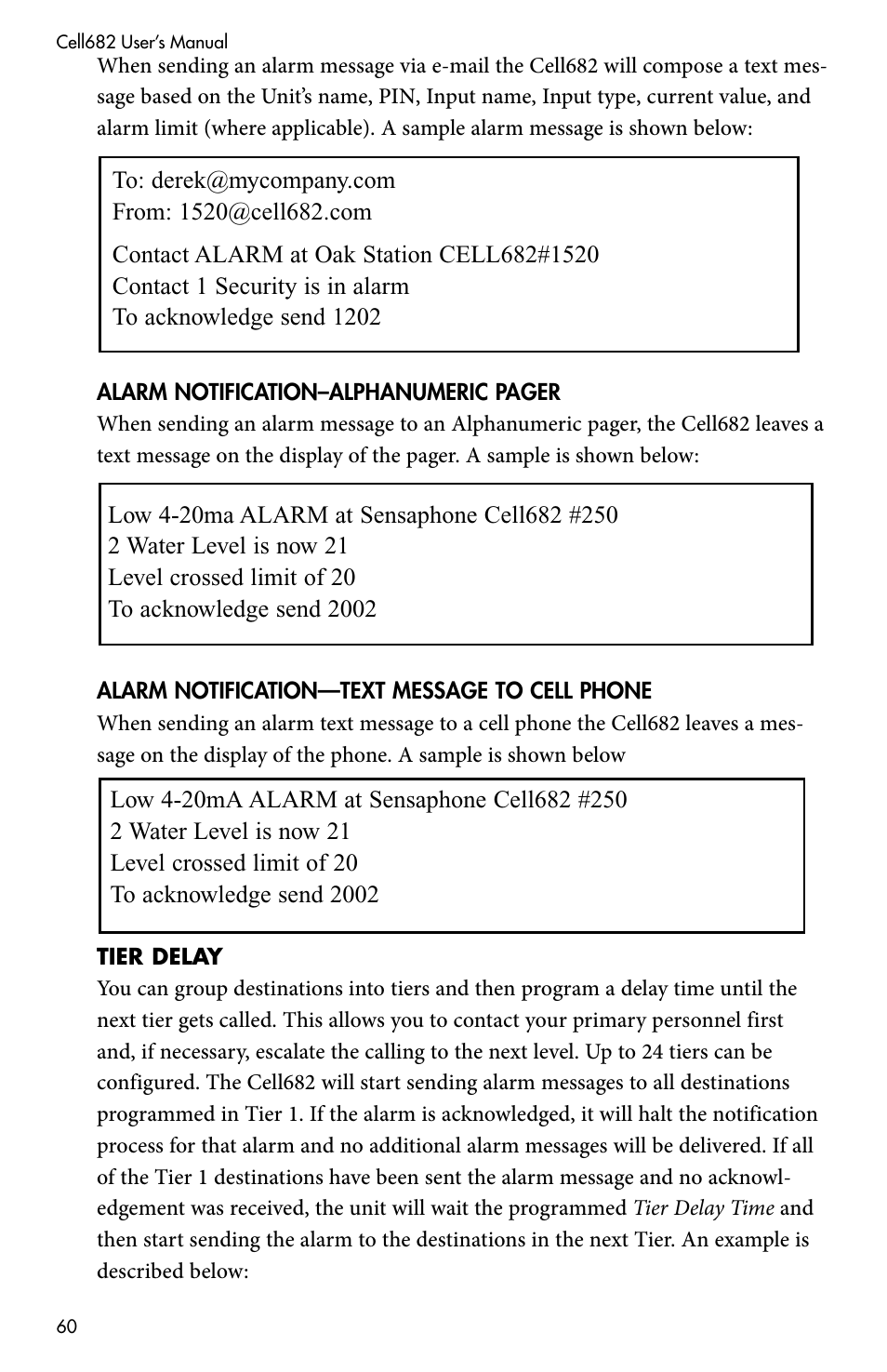Tier delay | Sensaphone CELL682 User Manual | Page 62 / 88