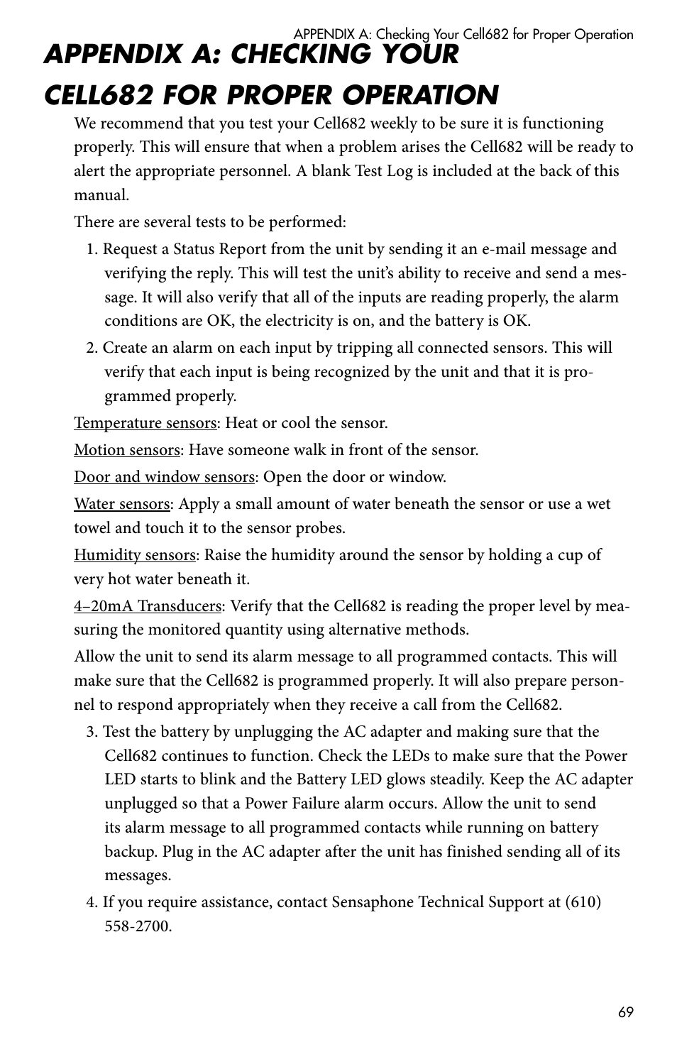 Appendix a: checking your cell682, For proper operation | Sensaphone CELL682 User Manual | Page 71 / 88
