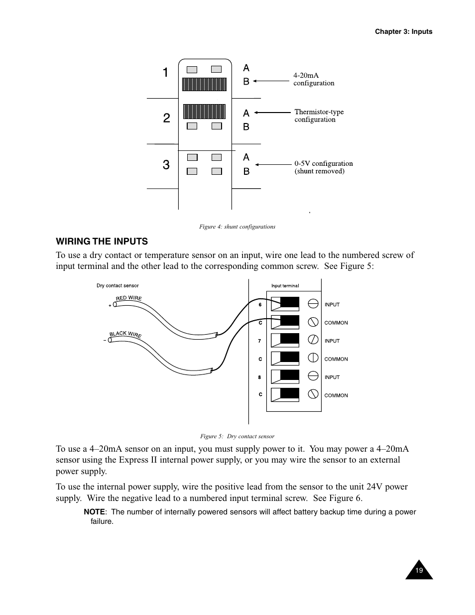 Wiring the inputs | Sensaphone Express II User Manual | Page 21 / 94