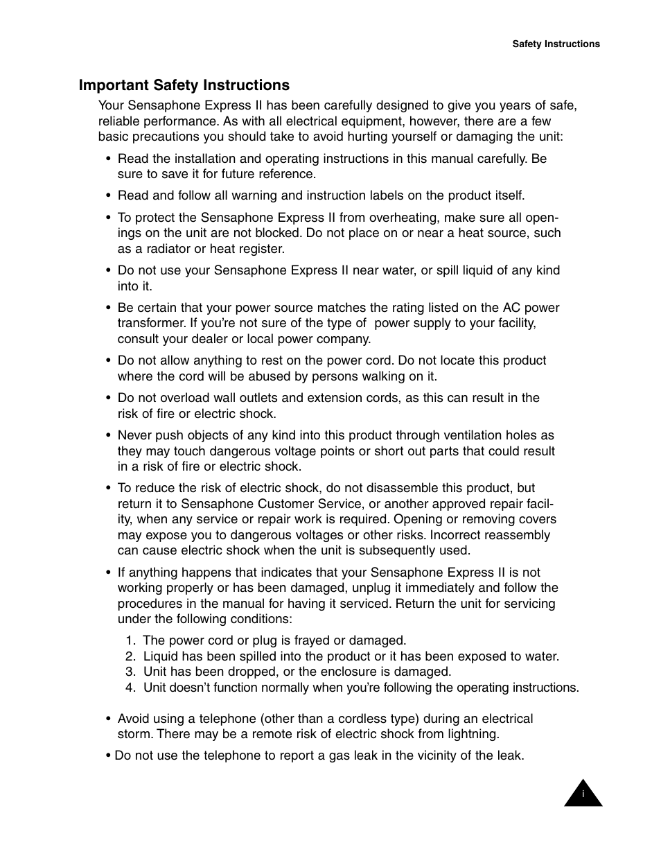 Important safety instructions | Sensaphone Express II User Manual | Page 3 / 94