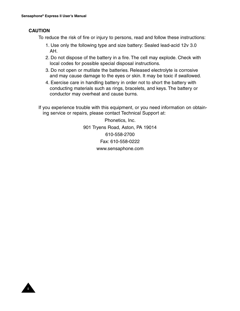 Caution | Sensaphone Express II User Manual | Page 4 / 94