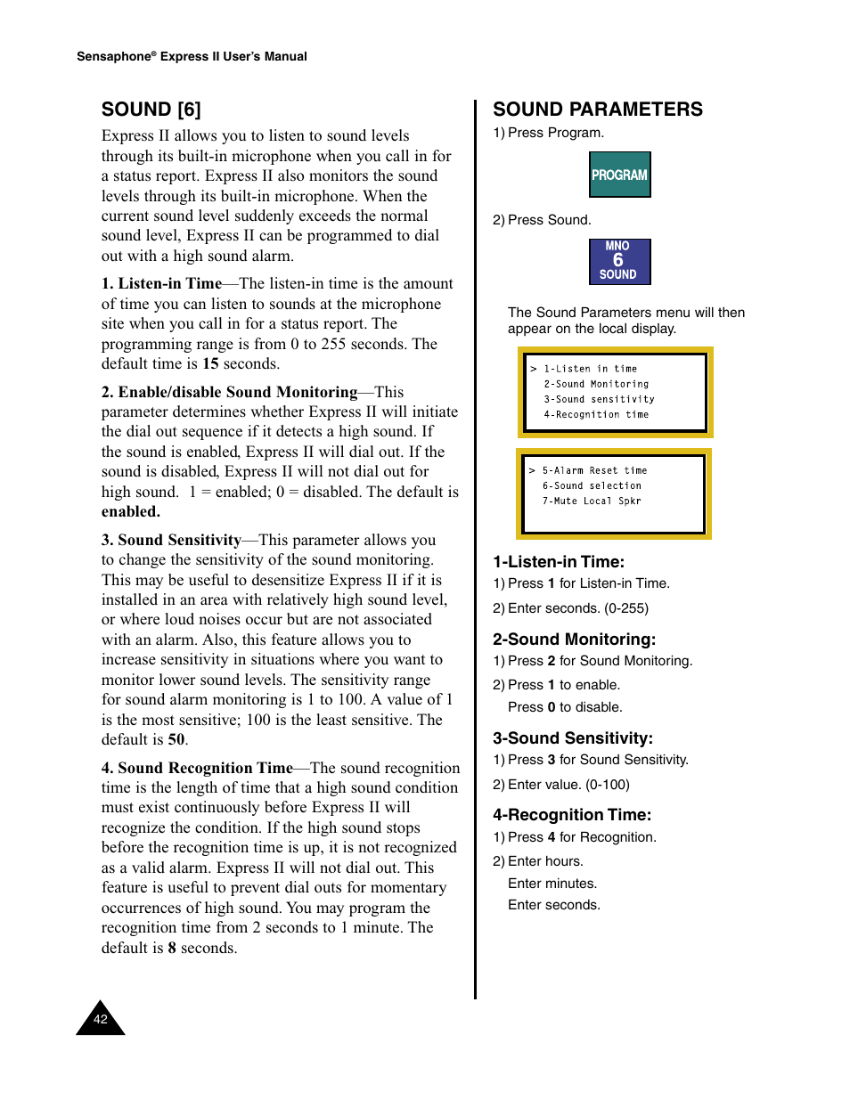Sound [6, Sound, Sound parameters | Sensaphone Express II User Manual | Page 44 / 94