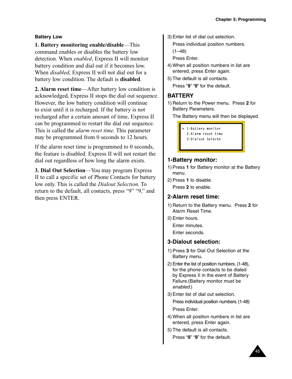 Battery low | Sensaphone Express II User Manual | Page 47 / 94