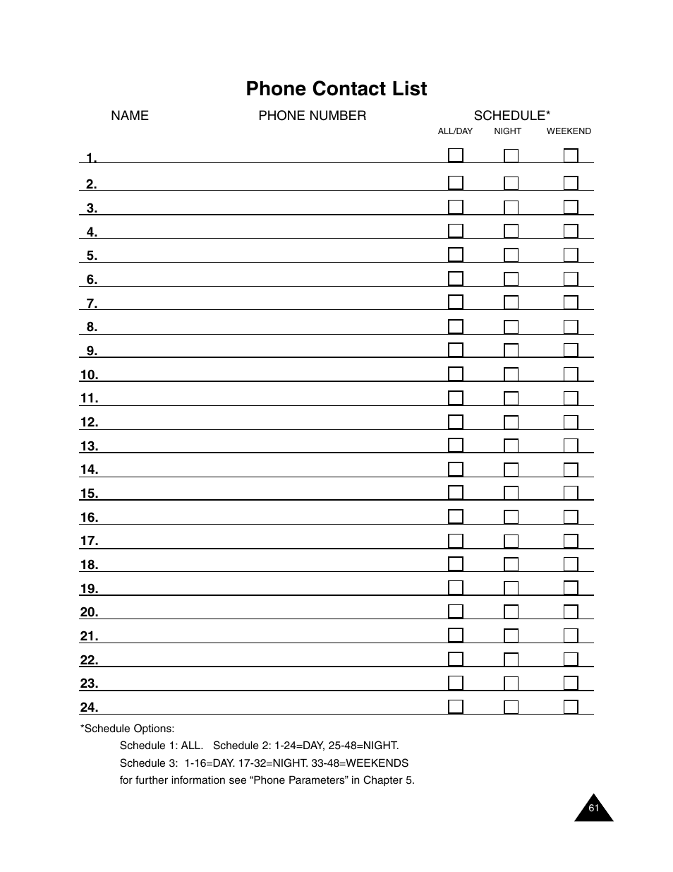 Phone contact list | Sensaphone Express II User Manual | Page 63 / 94