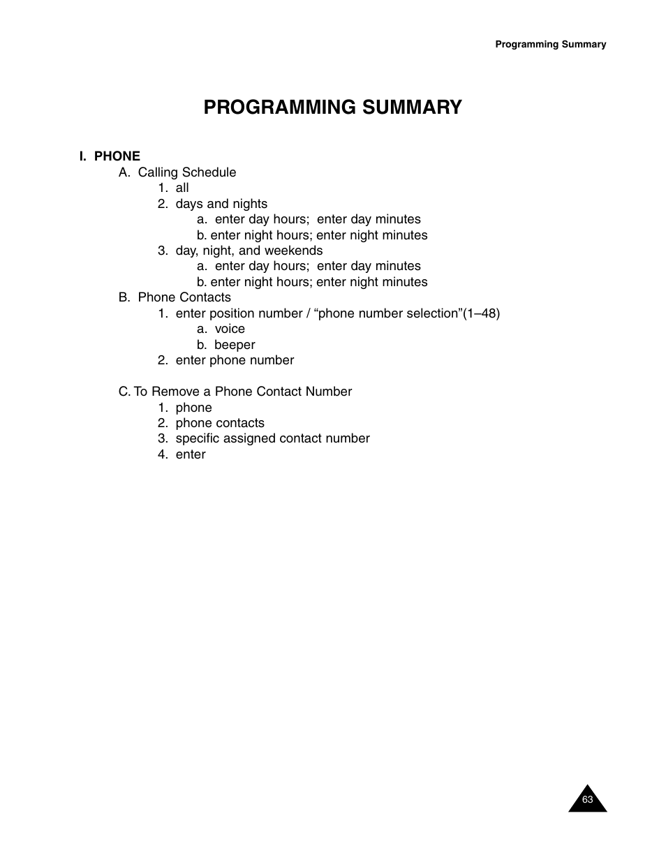 Programming summary | Sensaphone Express II User Manual | Page 65 / 94