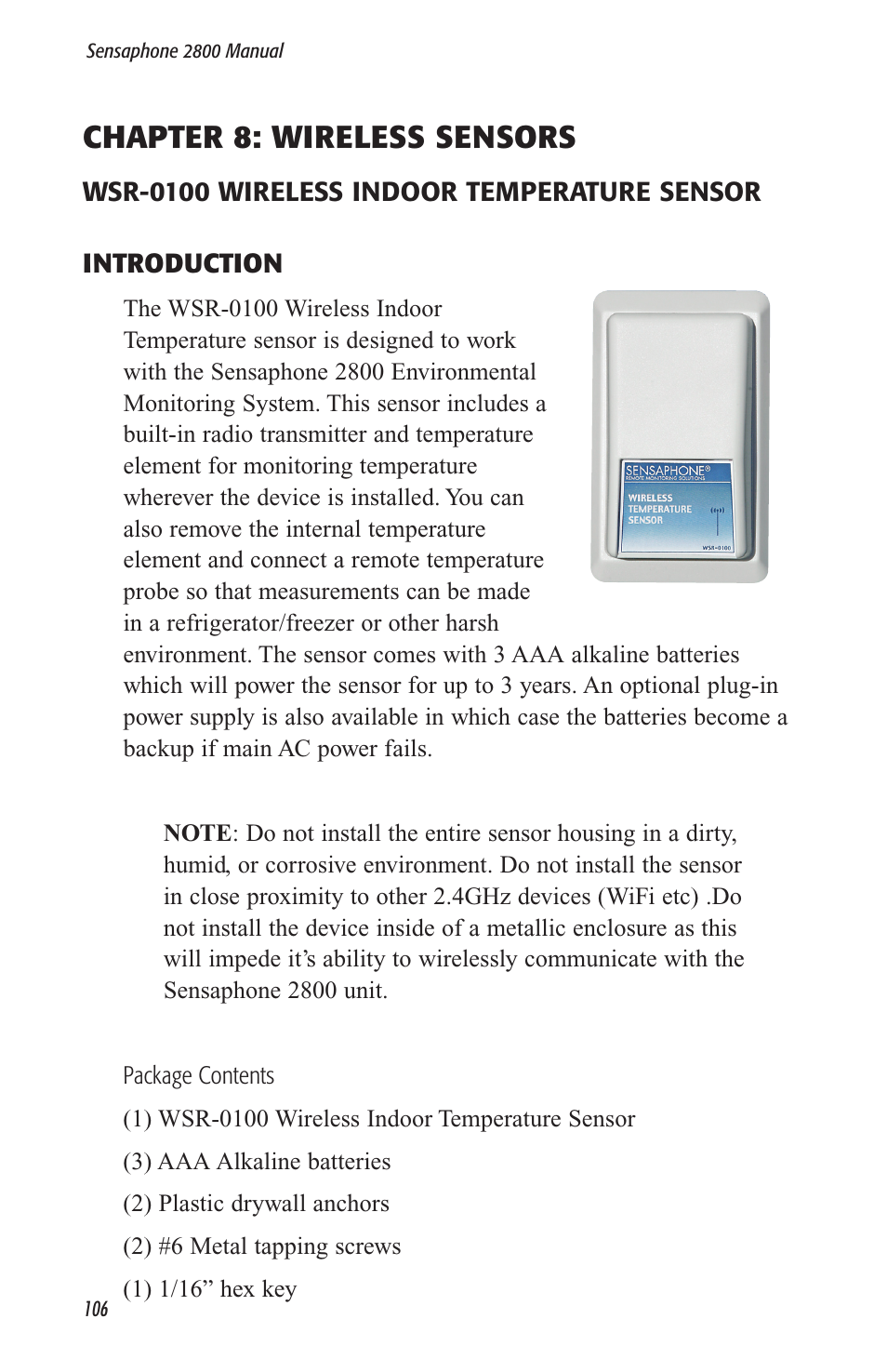 Chapter 8: wireless sensors | Sensaphone 2800 User Manual | Page 108 / 186