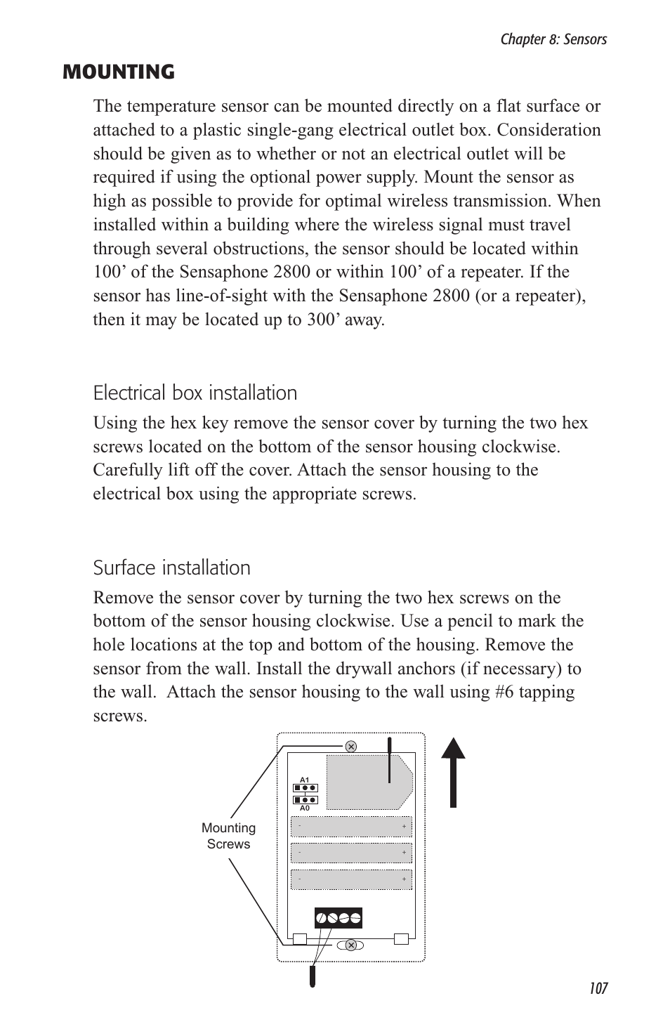 Mounting, Electrical box installation, Surface installation | Sensaphone 2800 User Manual | Page 109 / 186