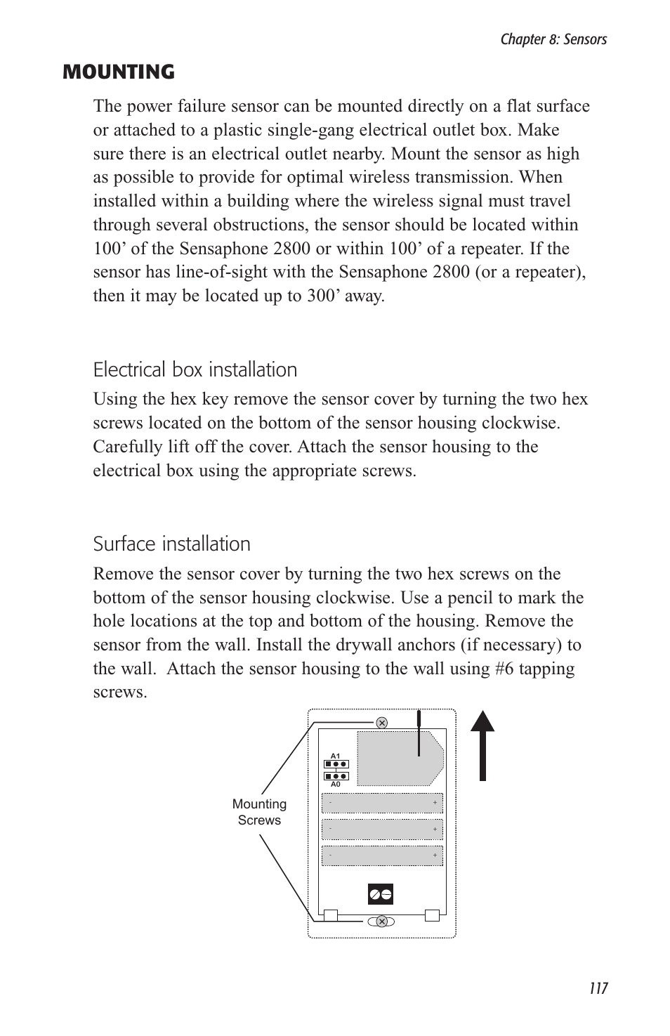 Mounting, Electrical box installation, Surface installation | Sensaphone 2800 User Manual | Page 119 / 186