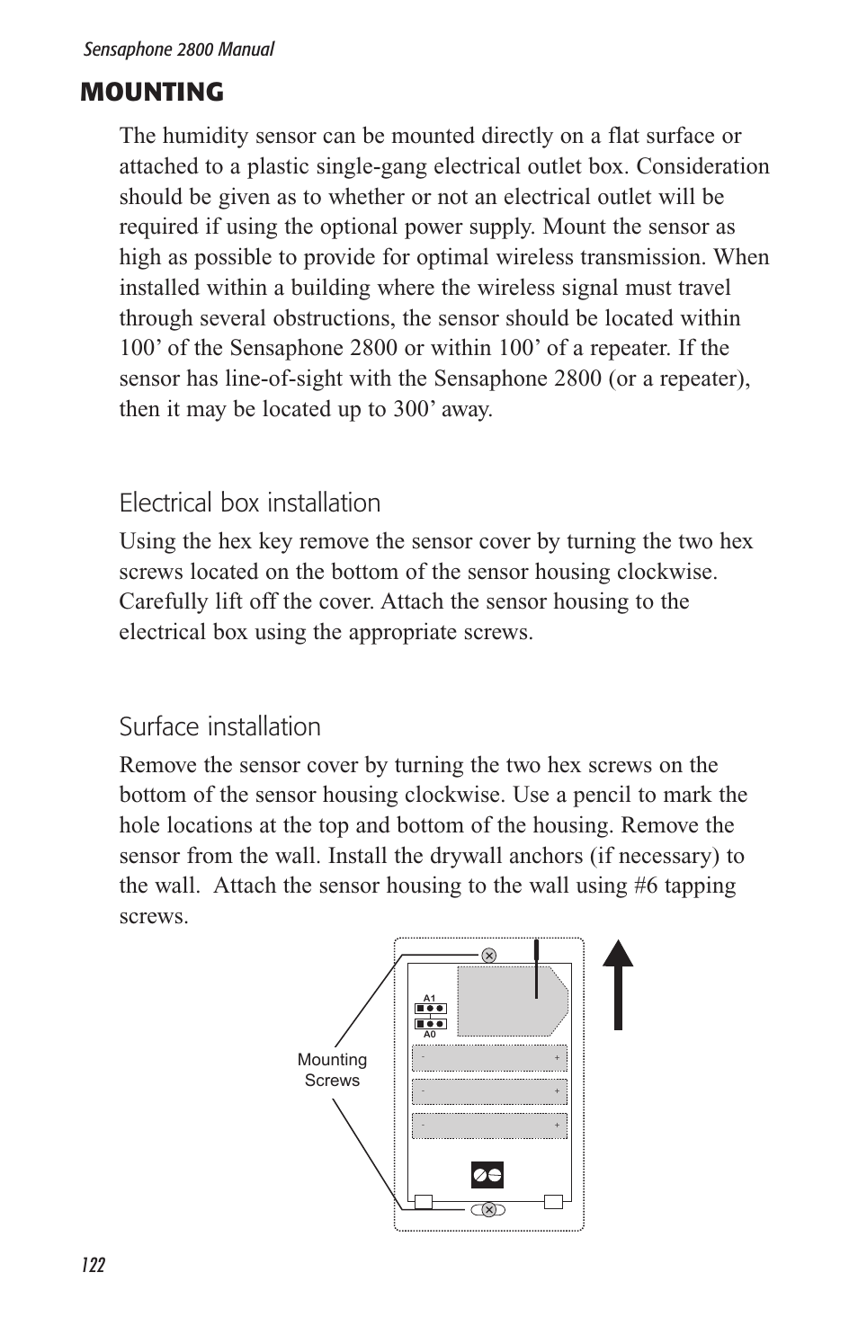 Mounting, Electrical box installation, Surface installation | Sensaphone 2800 User Manual | Page 124 / 186