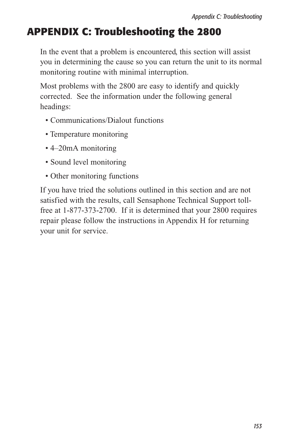 Appendix c: troubleshooting the 2800 | Sensaphone 2800 User Manual | Page 155 / 186