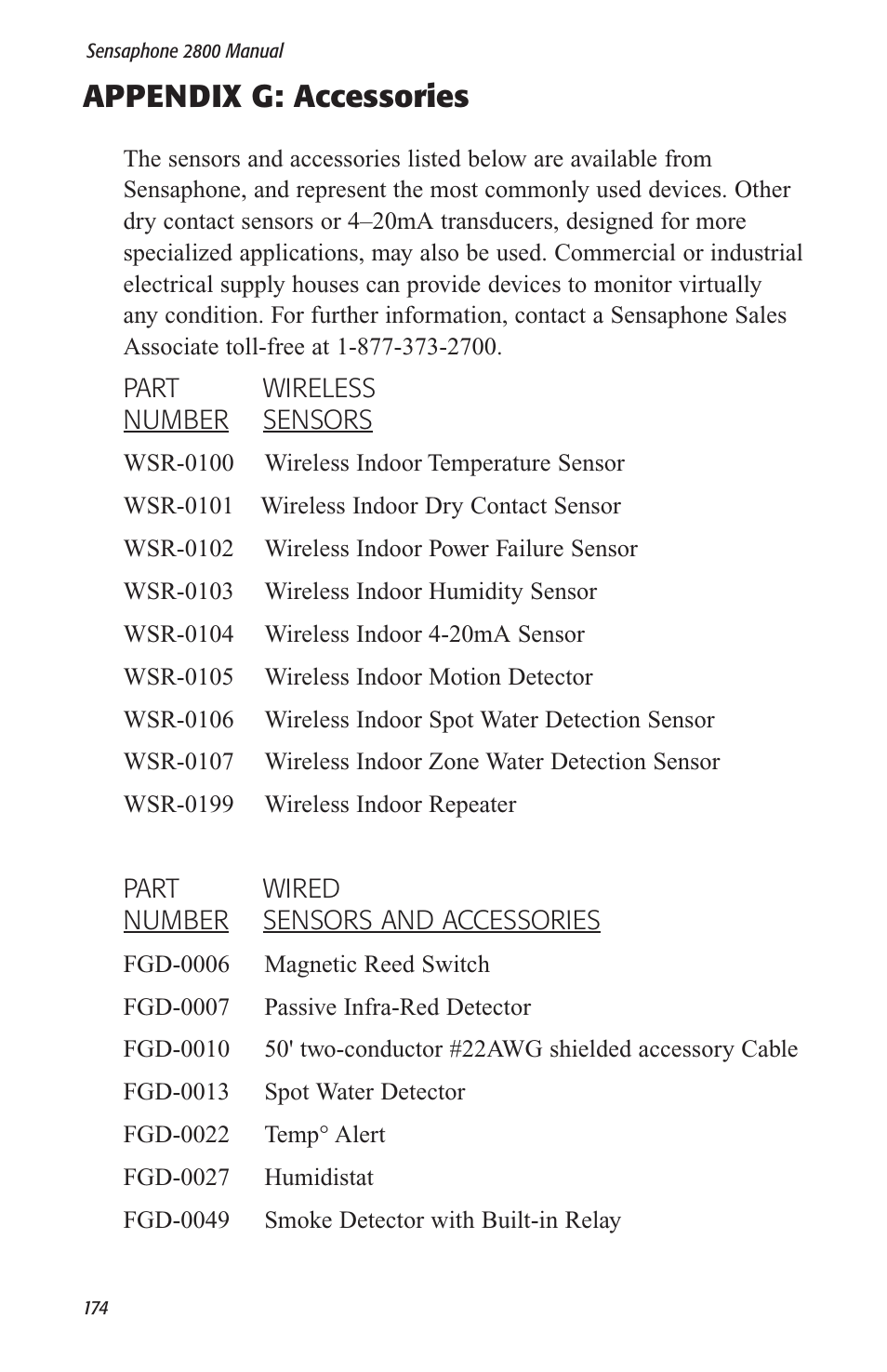 Appendix g: accessories | Sensaphone 2800 User Manual | Page 176 / 186