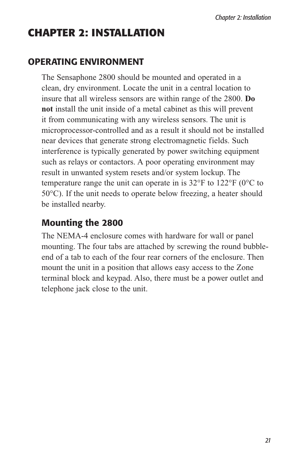 Chapter 2: installation | Sensaphone 2800 User Manual | Page 23 / 186