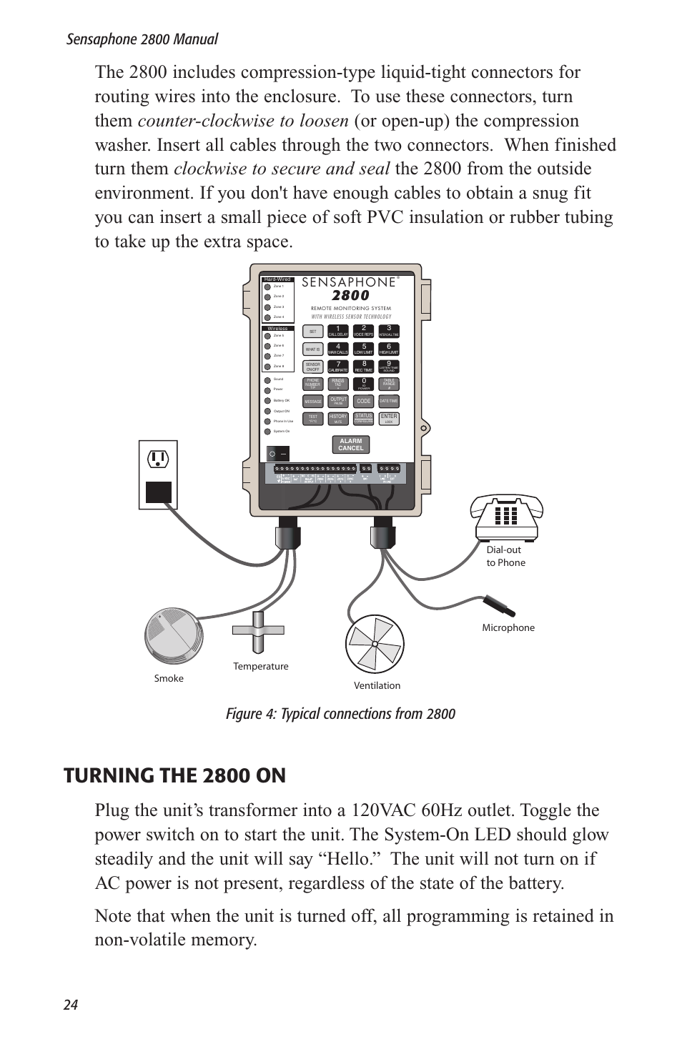 Turning the 2800 on, Sensaphone | Sensaphone 2800 User Manual | Page 26 / 186