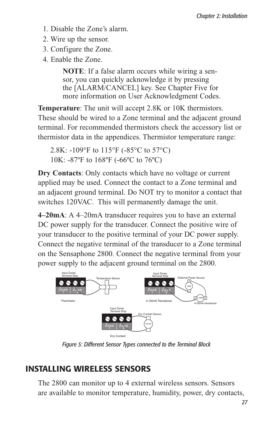 Installing wireless sensors, Chapter 2: installation 27 | Sensaphone 2800 User Manual | Page 29 / 186