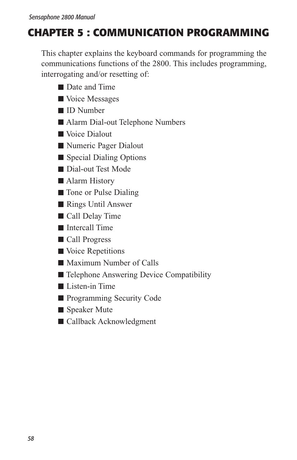 Chapter 5 : communication programming | Sensaphone 2800 User Manual | Page 60 / 186