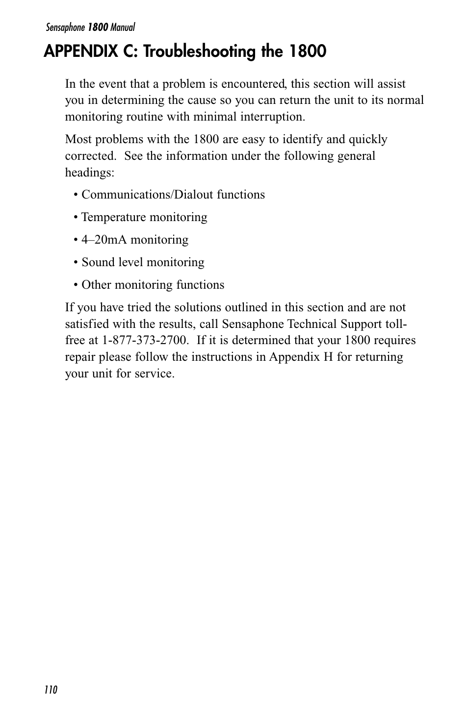 Appendix c: troubleshooting the 1800 | Sensaphone 1800 User Manual | Page 112 / 133