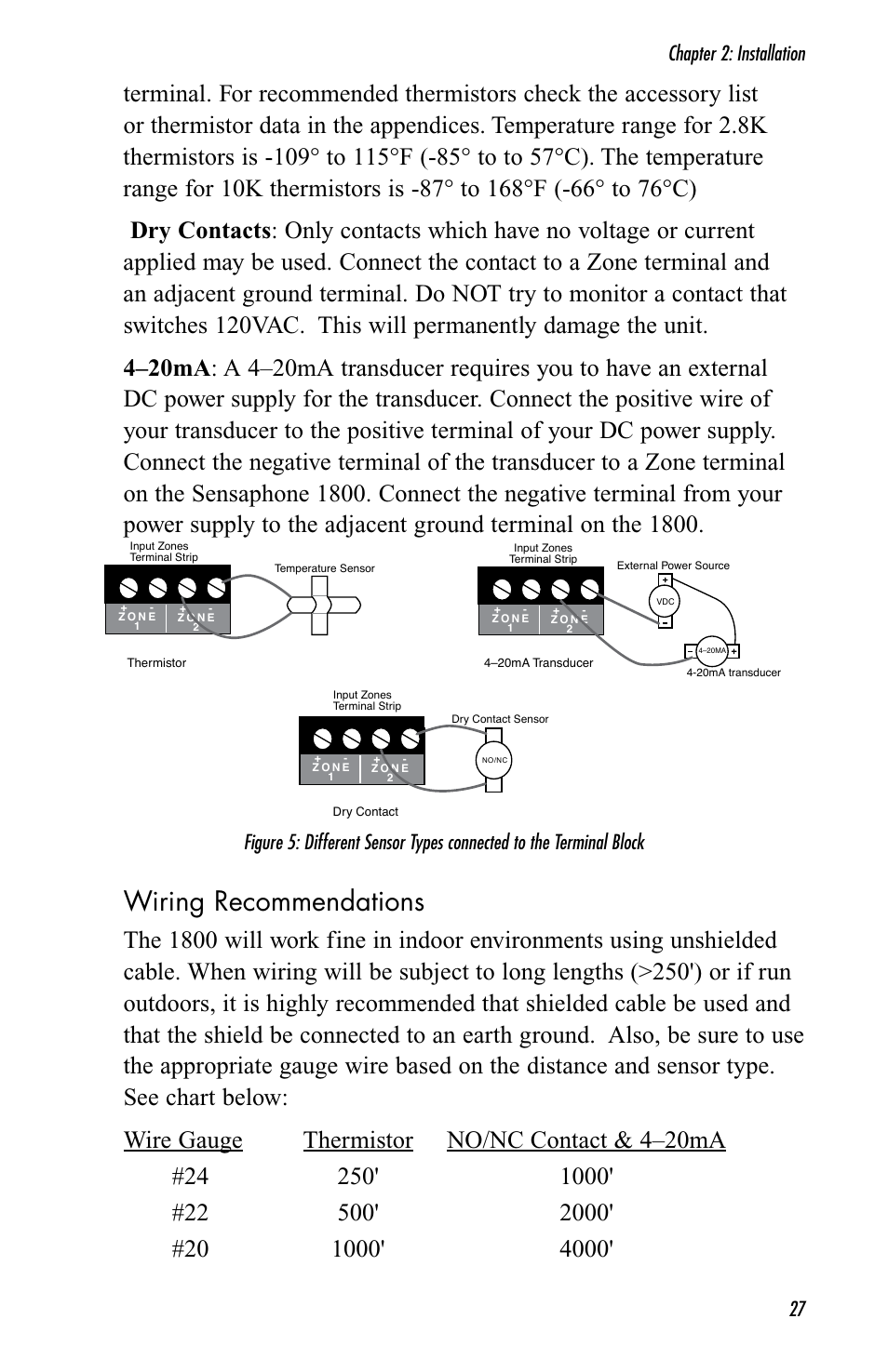 Wiring recommendations, Chapter 2: installation 27 | Sensaphone 1800 User Manual | Page 29 / 133