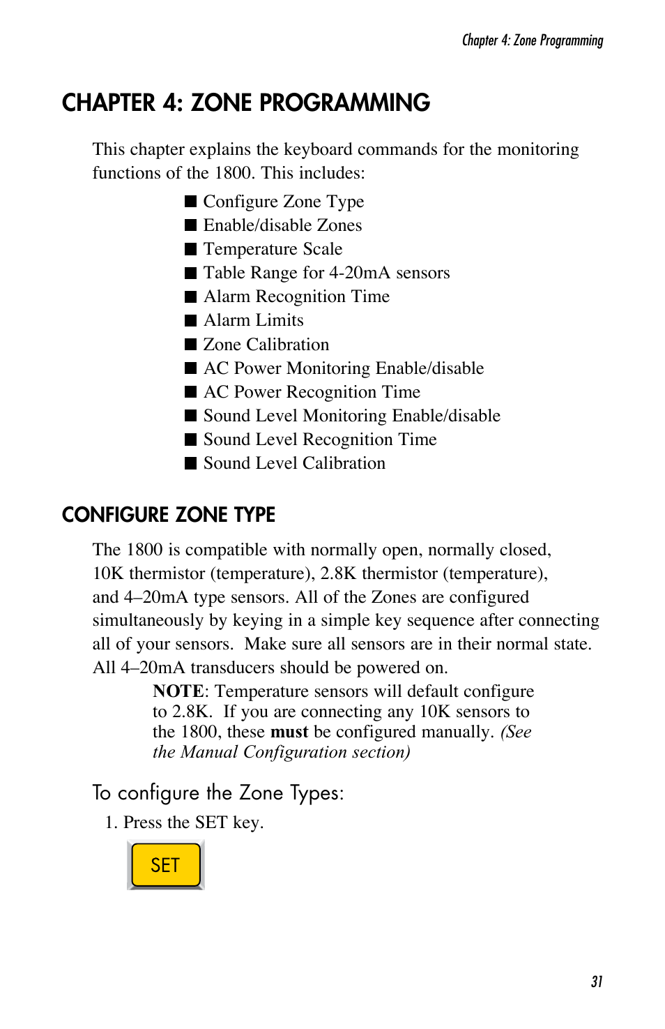 Chapter 4: zone programming | Sensaphone 1800 User Manual | Page 33 / 133