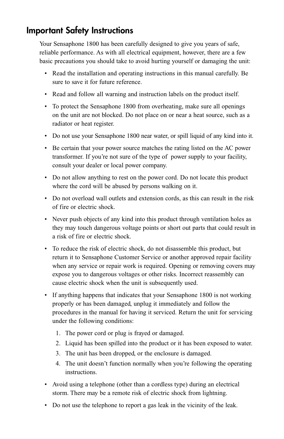 Important safety instructions | Sensaphone 1800 User Manual | Page 5 / 133
