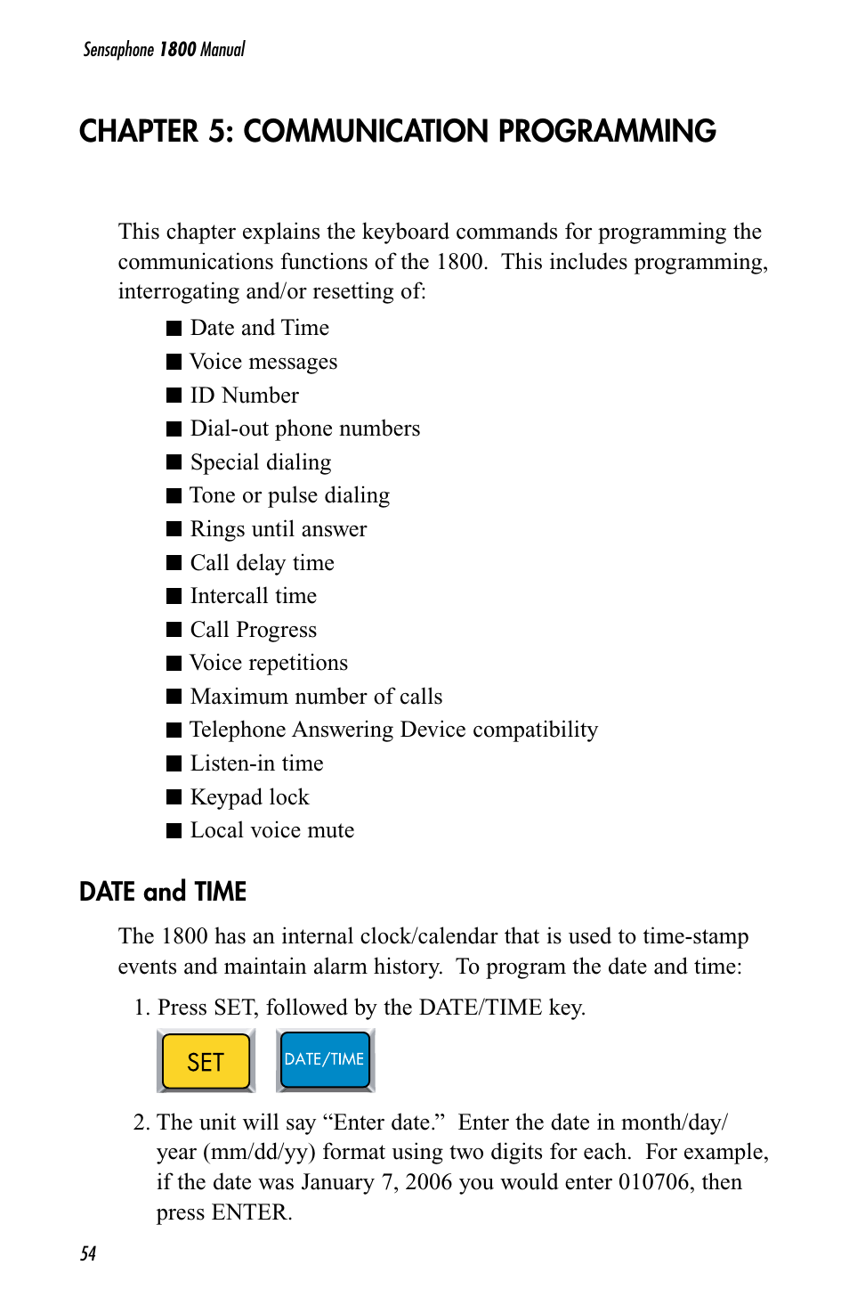 Chapter 5: communication programming | Sensaphone 1800 User Manual | Page 56 / 133