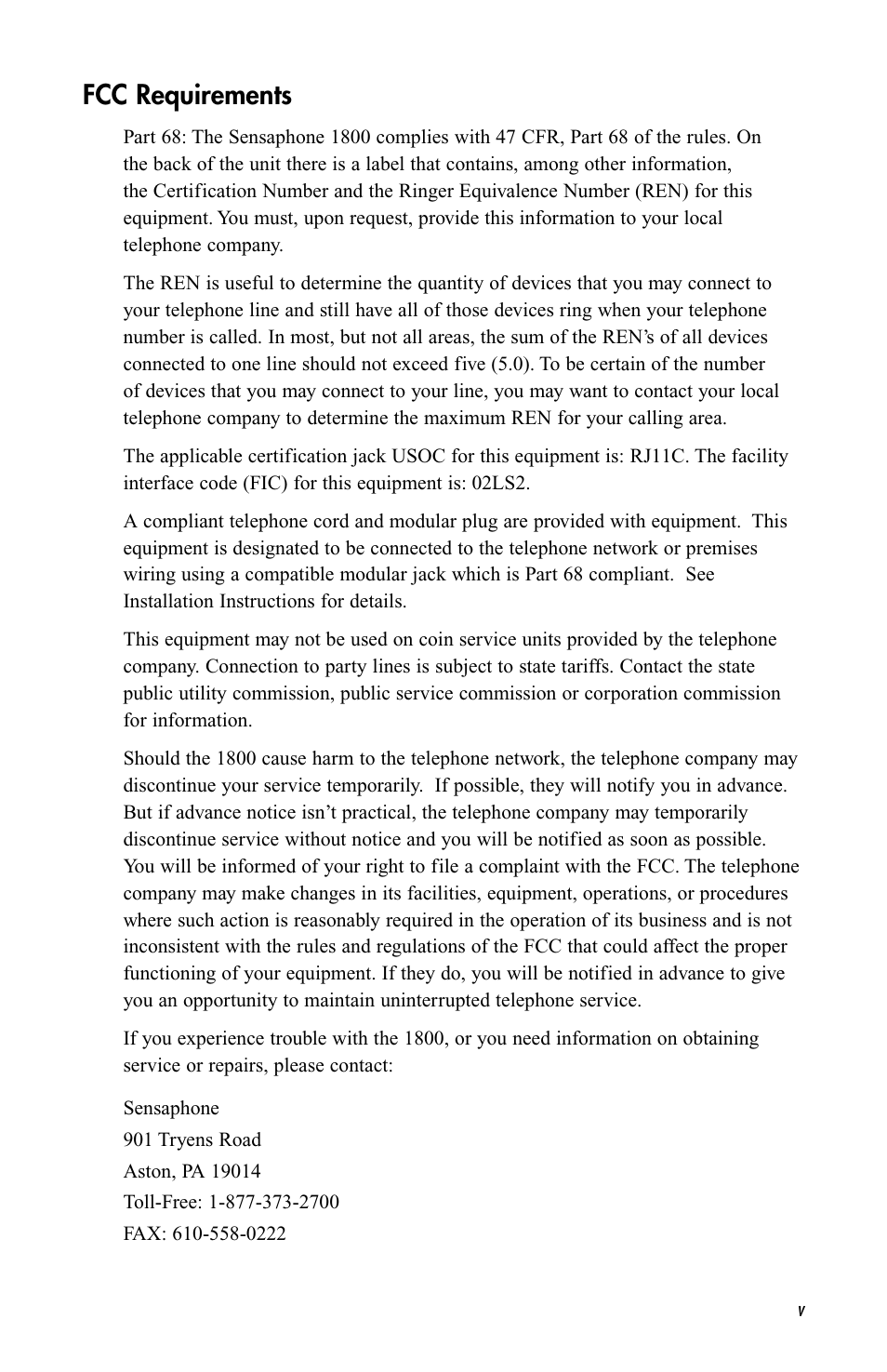 Fcc requirements | Sensaphone 1800 User Manual | Page 7 / 133