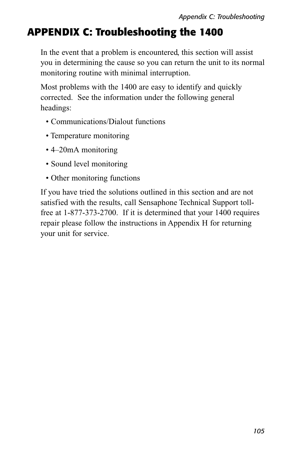 Appendix c: troubleshooting the 1400 | Sensaphone 1400 User Manual | Page 107 / 130