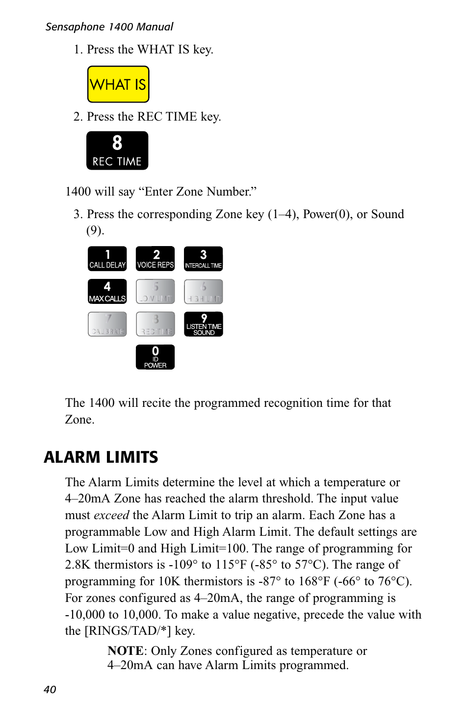 Alarm limits | Sensaphone 1400 User Manual | Page 42 / 130