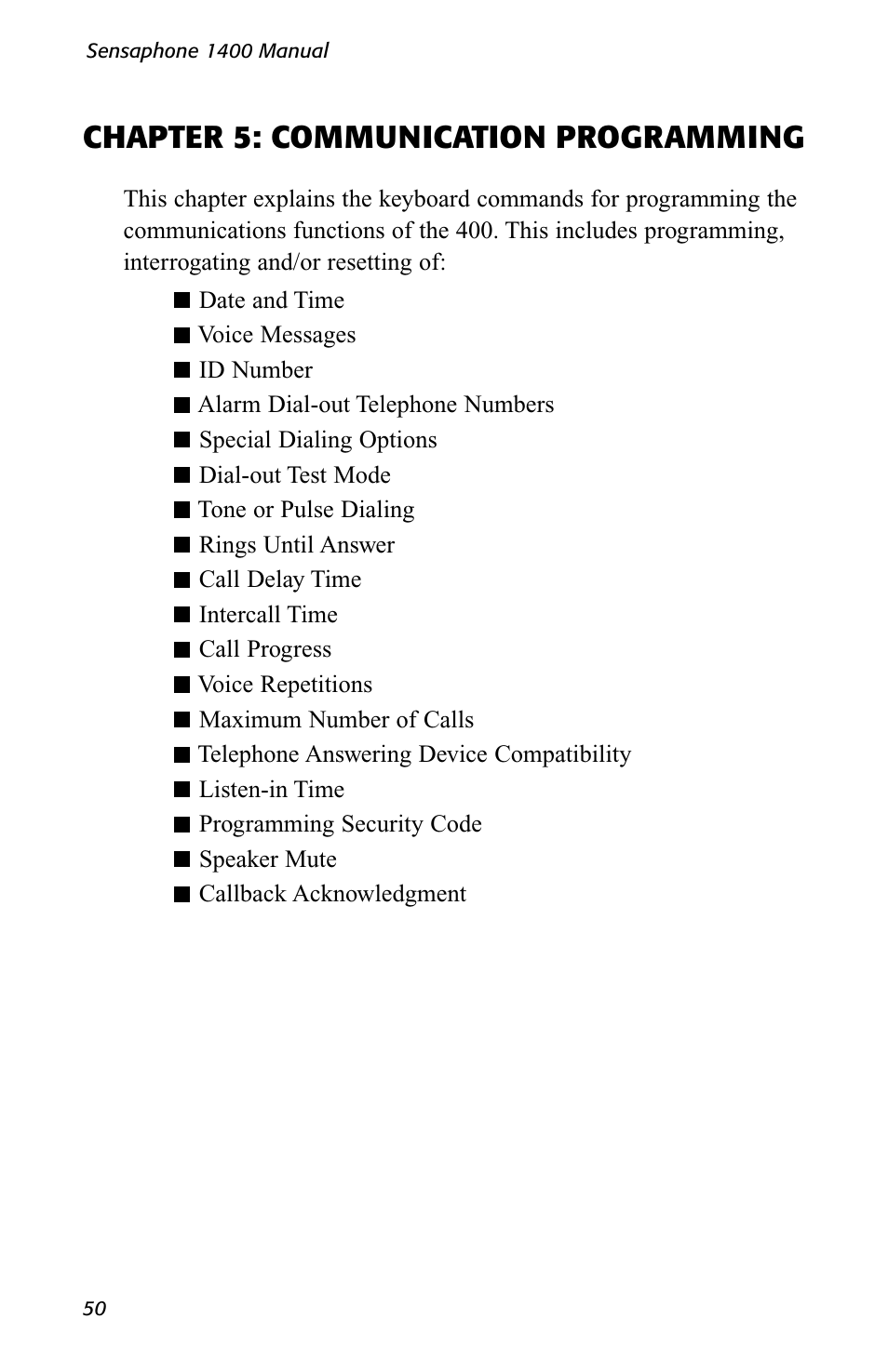 Chapter 5: communication programming | Sensaphone 1400 User Manual | Page 52 / 130