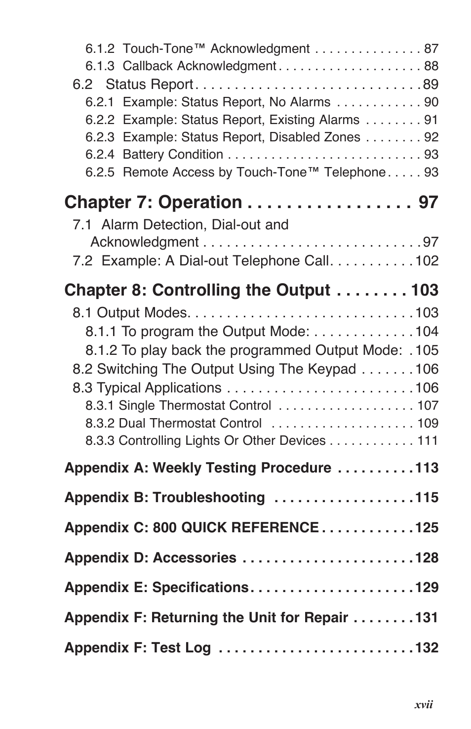 Chapter 7: operation, Chapter 8: controlling the output | Sensaphone 800 User Manual | Page 19 / 136