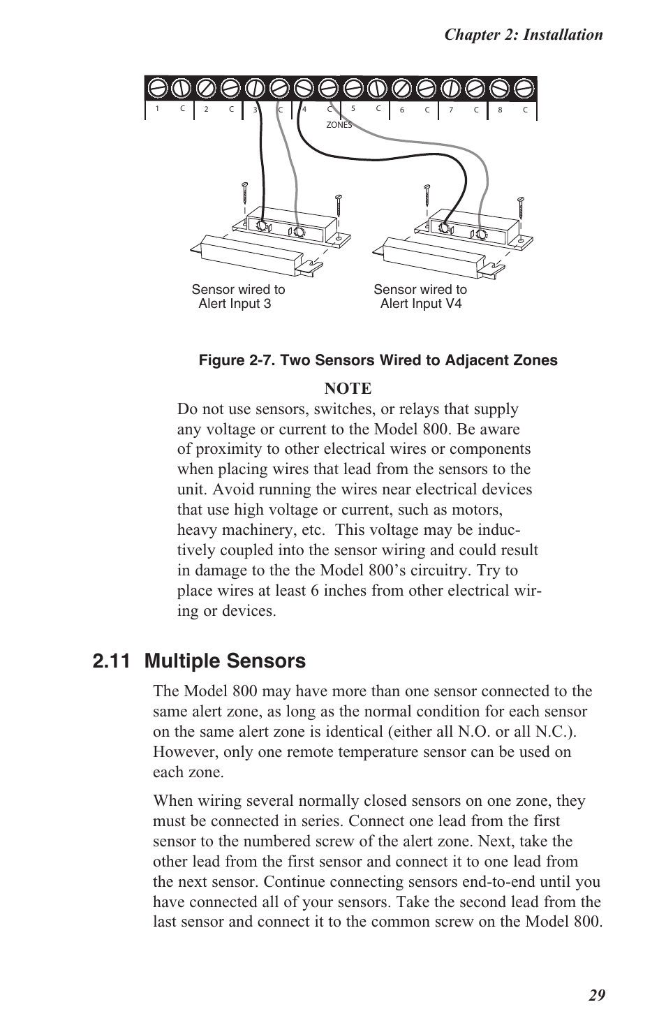 2 .11 multiple sensors, Chapter 2: installation 29 | Sensaphone 800 User Manual | Page 31 / 136