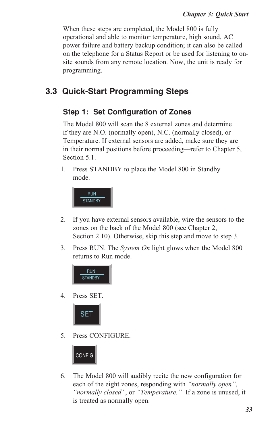 3 .3 quick-start programming steps | Sensaphone 800 User Manual | Page 35 / 136