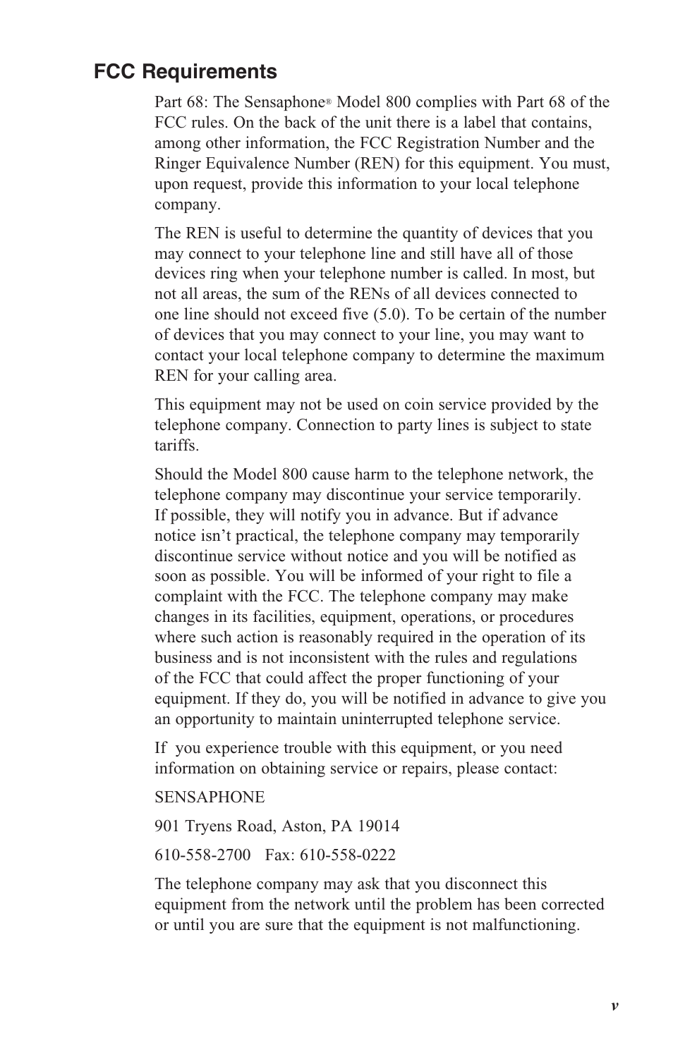 Fcc requirements | Sensaphone 800 User Manual | Page 7 / 136