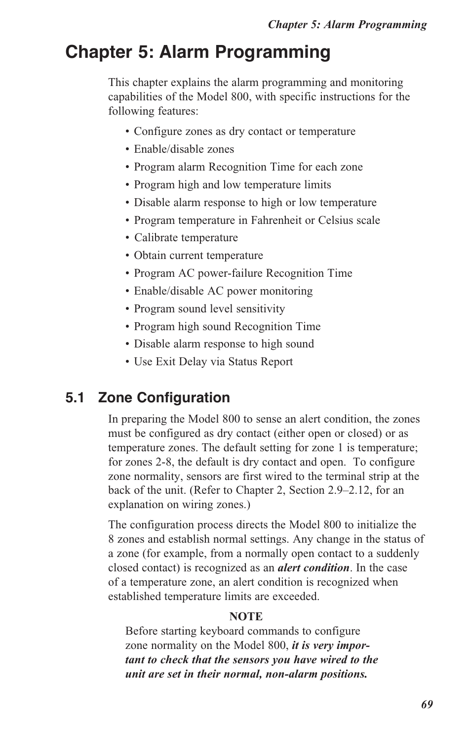 Chapter 5: alarm programming | Sensaphone 800 User Manual | Page 71 / 136