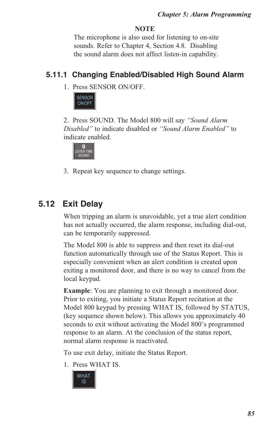 5 .12 exit delay | Sensaphone 800 User Manual | Page 87 / 136