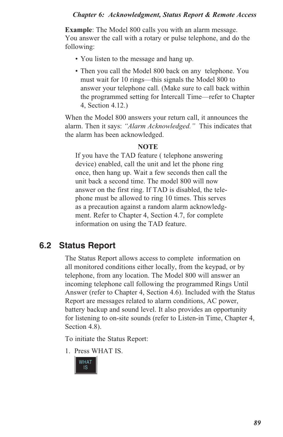 6 .2 status report | Sensaphone 800 User Manual | Page 91 / 136